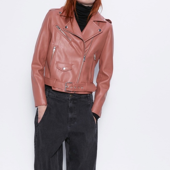 ZARA Faux Leather Biker Jacket:Marsala, US M, L - Picture 2 of 8